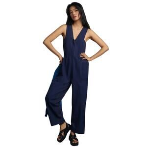 Anthropologie Daily Practice Zip Front Jumpsuit Navy Blue Sleeveless XS